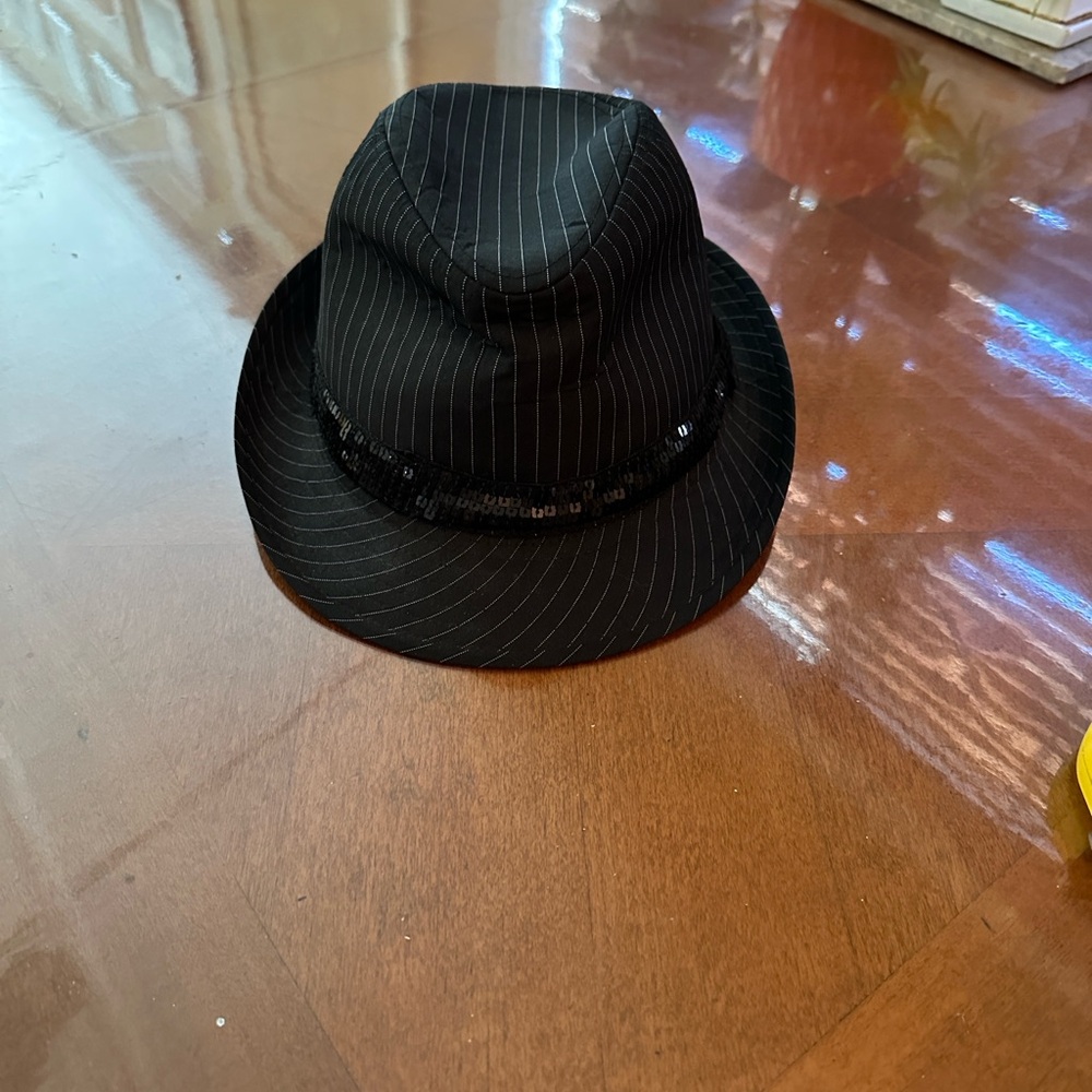 Candie's Black Fedora with Pinstripe Detail